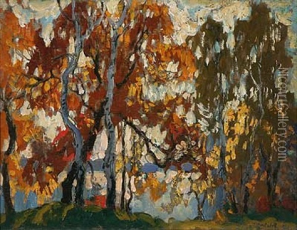 Sonnendurchflutetes Herbstliches Seeufer Oil Painting - Konstantin Ivanovich Gorbatov