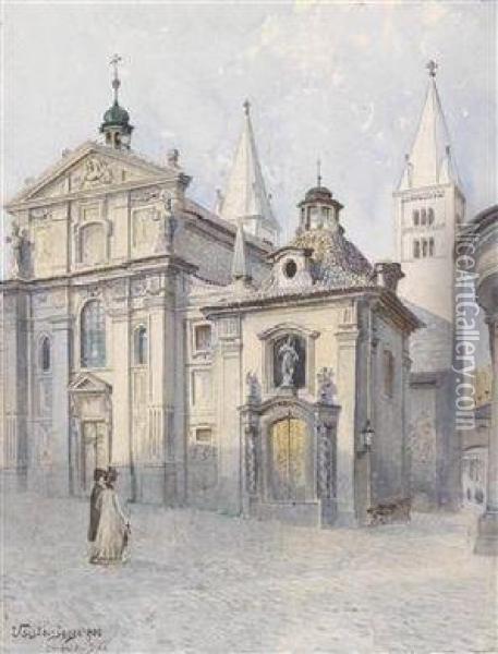 The Sv. Jiri Cathedral In Prague Oil Painting - Vaclav Jansa