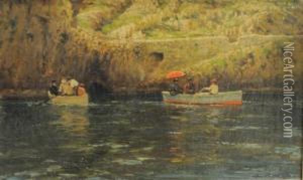Couples In Victorian Dress In Boats On A River Oil Painting - Bernard Hay