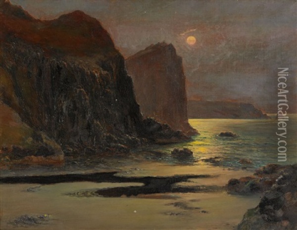 Kynance Cove Cornwall By Moonlight Oil Painting - Garstin Cox