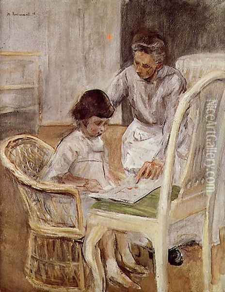 Portrait of the Artist's Grand-daughter with Her Nurse, 1919 Oil Painting - Max Liebermann