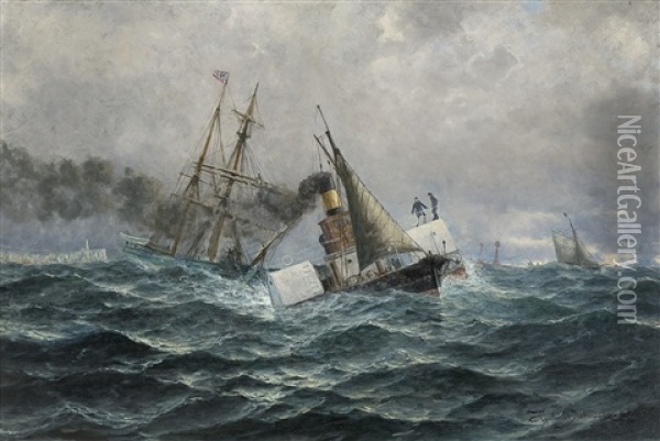 Ved North Foreland, Kanalen Oil Painting - Hjalmar Johnssen