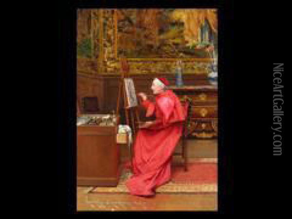 Der Kardinal Beim Malen Oil Painting - Georges Croegaert