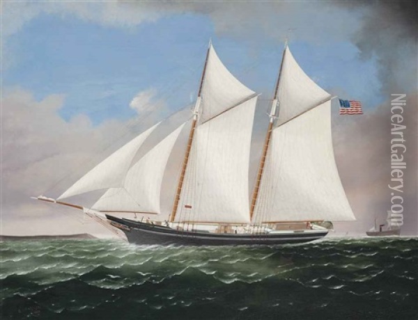 The American Schooner M.h. Read Under Full Canvas Oil Painting - Charles Sidney Raleigh