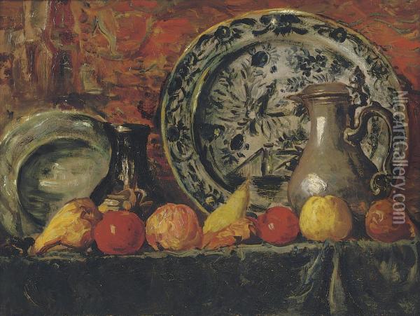 Still Life With Fruit, Plates And Jugs Oil Painting - Charles Dankmeijer