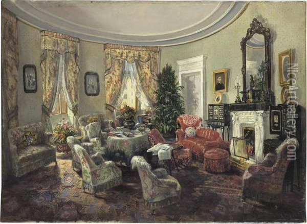 [a. Baar - Interior In The Napoleon Iii Style - Oil On Canvas - Signed And Dated '871 Lower Right] Oil Painting - Hugo Baar