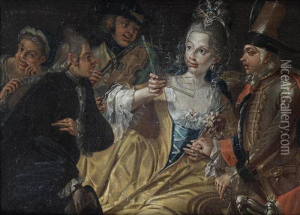 A Courtship Scene Oil Painting - Carlo Amalfi