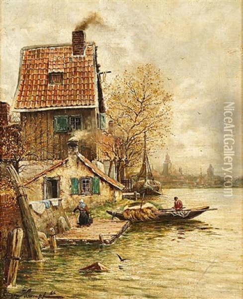 Hollandisches Hafenstadtchen Oil Painting - Eugen Kampf