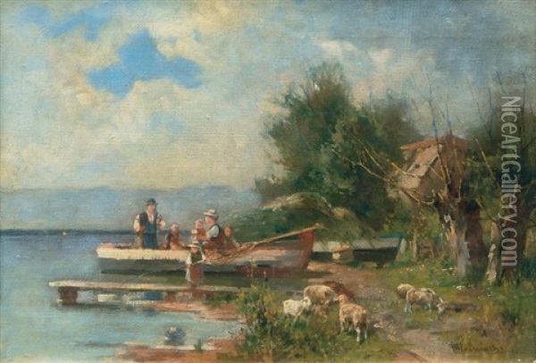 By Lake Chiemsee Oil Painting - Karl Adam Heinisch
