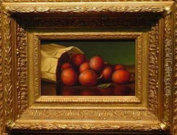 Plums Spilling From A Paper Bag Oil Painting - Levi Wells Prentice