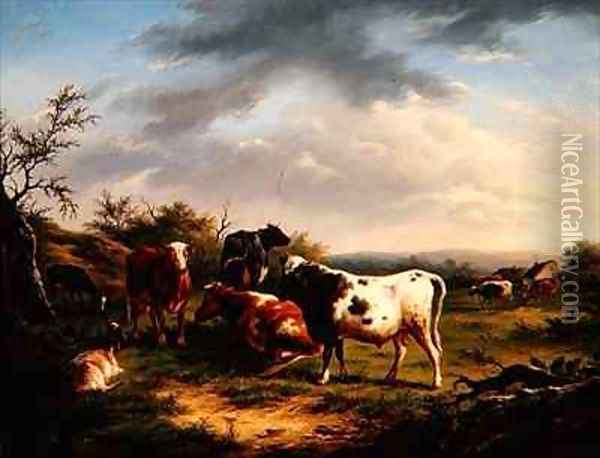 Cattle and Sheep in a Landscape 2 Oil Painting - Charles Desan