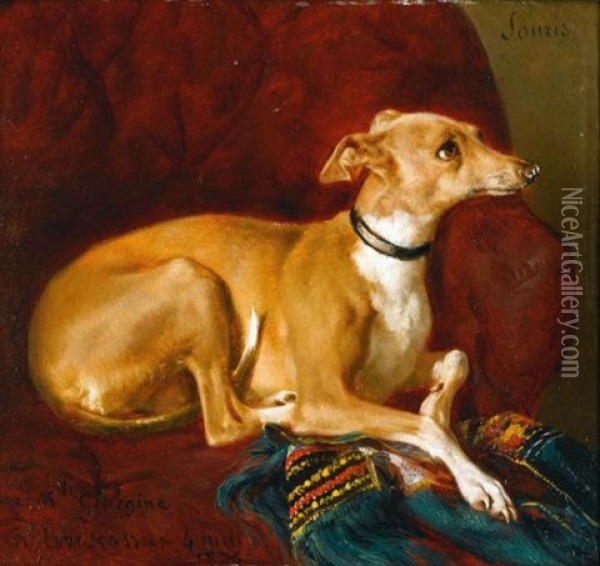 A Greyhound Resting On A Chair Oil Painting - Jacques Raymond Brascassat