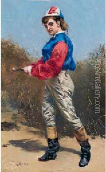 Junge Frau Als Jockey Oil Painting - Frank Buchser