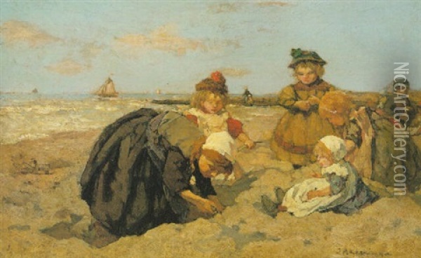 Children On The Beach Oil Painting - Johannes Evert Hendrik Akkeringa
