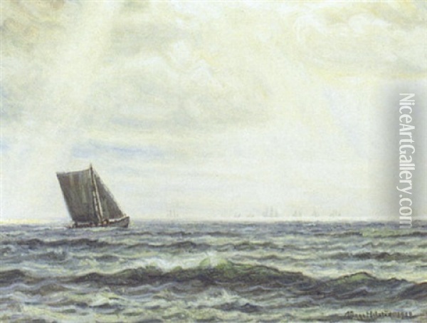 Marine Med Sejlskibe Oil Painting - Viggo Lauritz Helsted