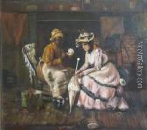 Reading Tea Leaves Oil Painting - Harry Herman Roseland