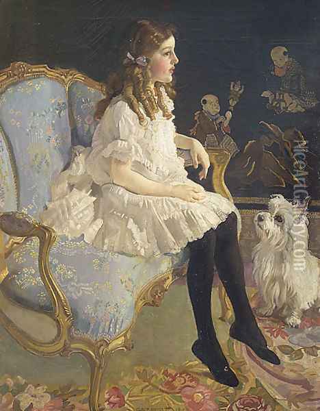 Girl with dog Oil Painting - George Lambert