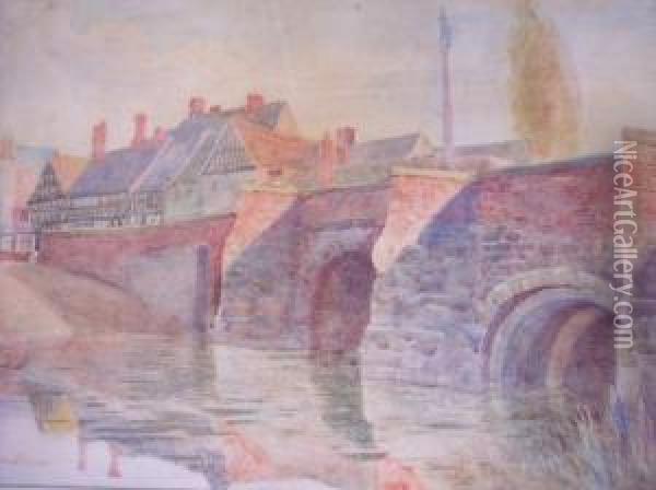 Old Bridge, Tewkesbury Oil Painting - Ernest Parkman