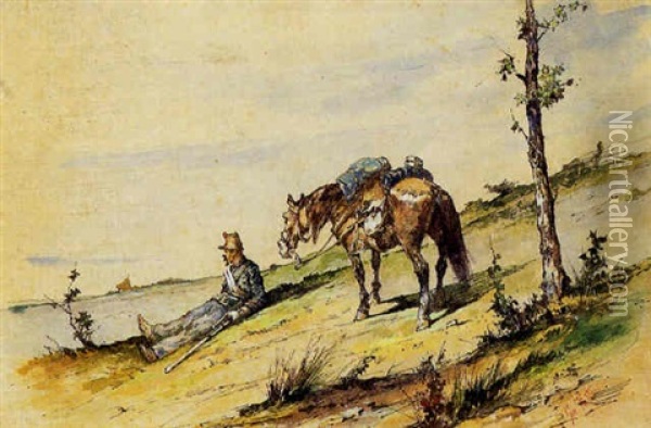 Soldato E Cavallo Oil Painting - Giovanni Fattori
