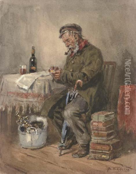 Portrait Of A Man Smoking A Pipe Oil Painting - Vladimir Egorovic Makovsky