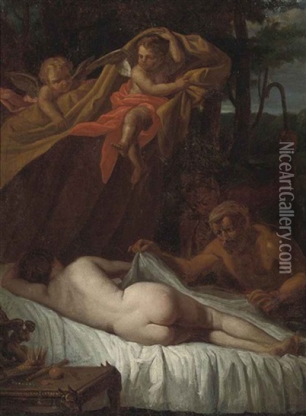 Venus Surprised By Satyrs Oil Painting - Nicolas Poussin