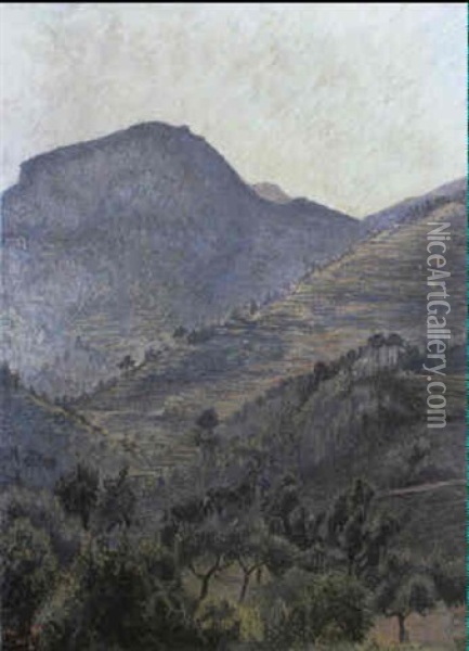 La Bau, Soleil Couchant Oil Painting - Lucien Pissarro