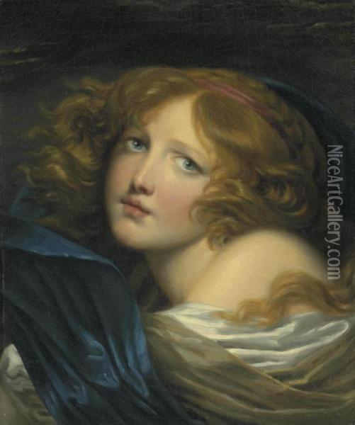 A Young Girl With Auburn Hair Oil Painting - Jean Baptiste Greuze