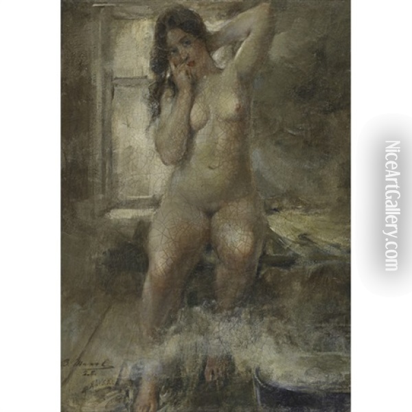 A Nude Oil Painting - Vitaly Gavrilovich Tikhov