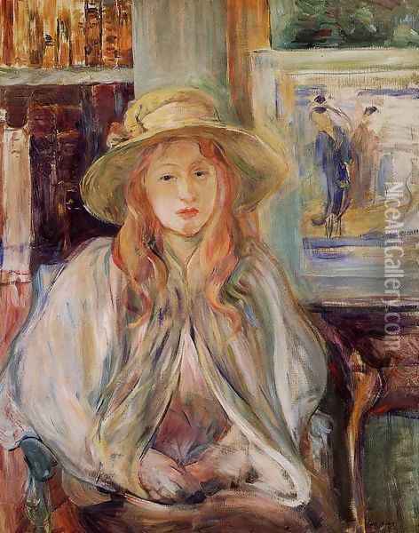 Girl In A Straw Hat Oil Painting - Berthe Morisot
