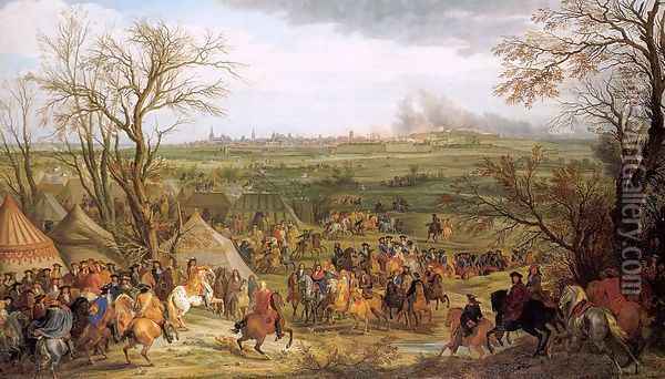 The Camp of Cambrai 1677 Oil Painting - Workshop of Adam-Franz van der Meulen