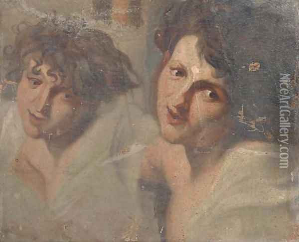Studies of two male busts Oil Painting - Italian School