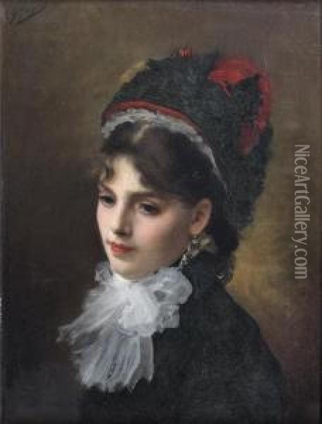 Portrait D'une Elegante En Buste Vue De Trois-quarts Oil Painting - Gustave Jean Jacquet