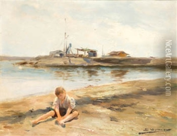 Nino En La Playa Oil Painting - Luis Graner y Arrufi