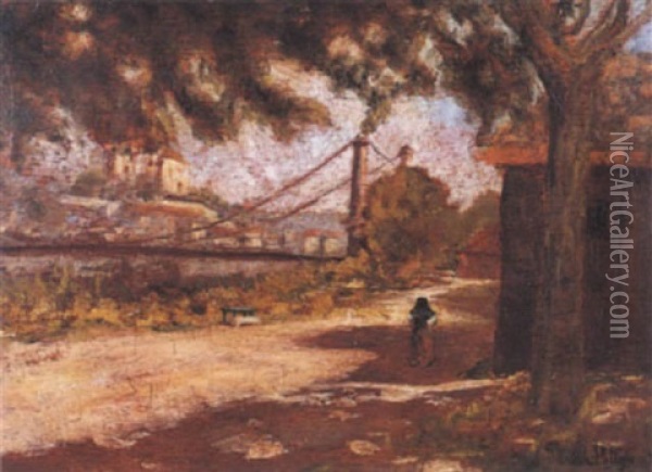 Paysage Pres D'un Pont Suspendu Oil Painting - Carolus Pallya