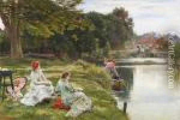 Tea By The River Near The Swan At Pangbourne Oil Painting - Francis Sydney Muschamp
