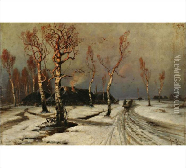 A Winter Landscape Oil Painting - Iulii Iul'evich (Julius) Klever