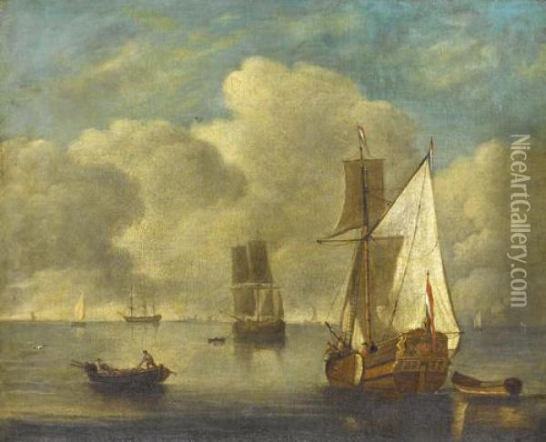 Shipping In A Calm Off The Dutch Coast Oil Painting - Hendrick Dubbels