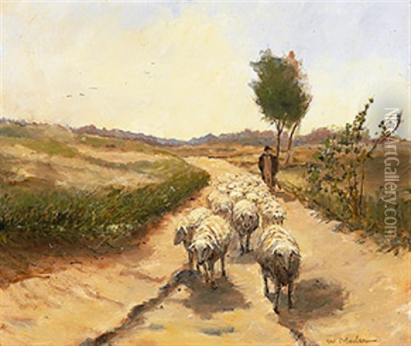 Schafer Mit Seiner Herde Auf Sandigem Weg Oil Painting - Francois Pieter ter Meulen