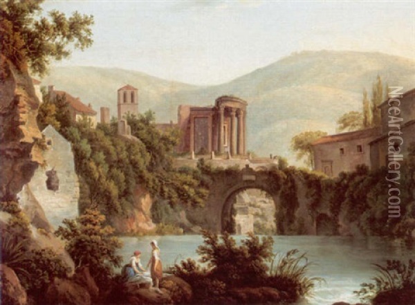 A View Of The Temple Of Vesta At Tivoli Oil Painting - Abraham Louis Rodolphe Ducros