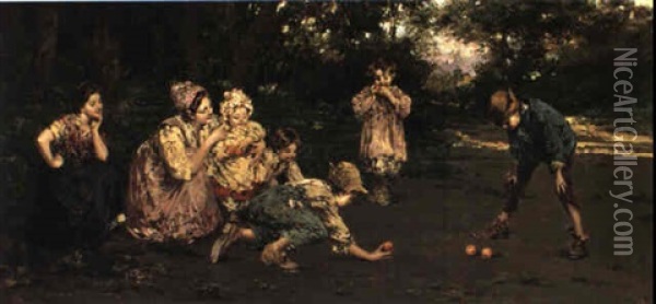 A Children's Game Of Bocce Oil Painting - Vincenzo Irolli