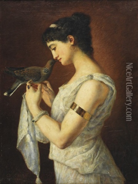 Jeune Femme A L'antique Au Geai Oil Painting - Charles Cres