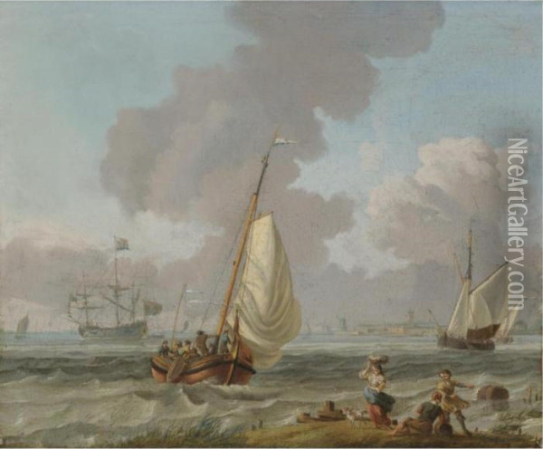 Dutch Small Craft Sailing In Coastal Waters Oil Painting - Abraham Storck