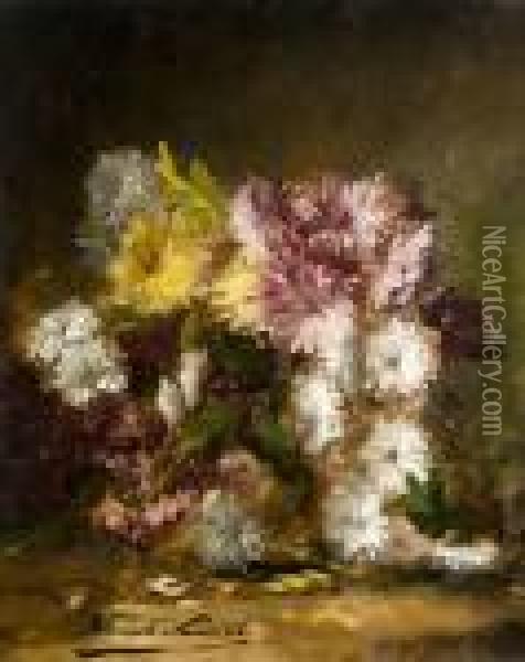 Bouquet De Dahlias Oil Painting - Alphonse de Neuville