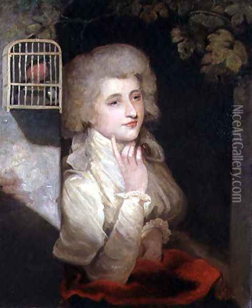 Portrait of Mrs Young at an Open Window Oil Painting - John Hoppner