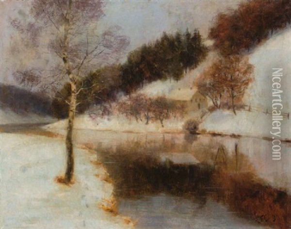 Stilles Flusstal Im Winter Oil Painting - Robert Franz Curry