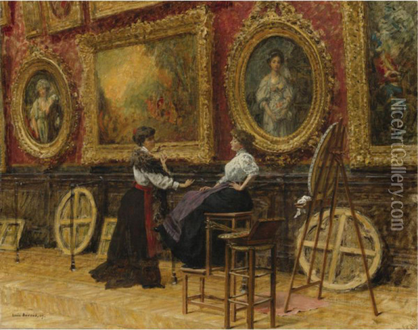 The Copyists In The Musee Du Louvre Oil Painting - Louis Beroud