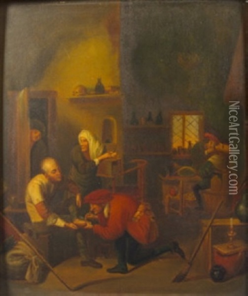 Dutch Cottage Interior With Figures (+ Another; Pair) Oil Painting - Adriaen Jansz van Ostade