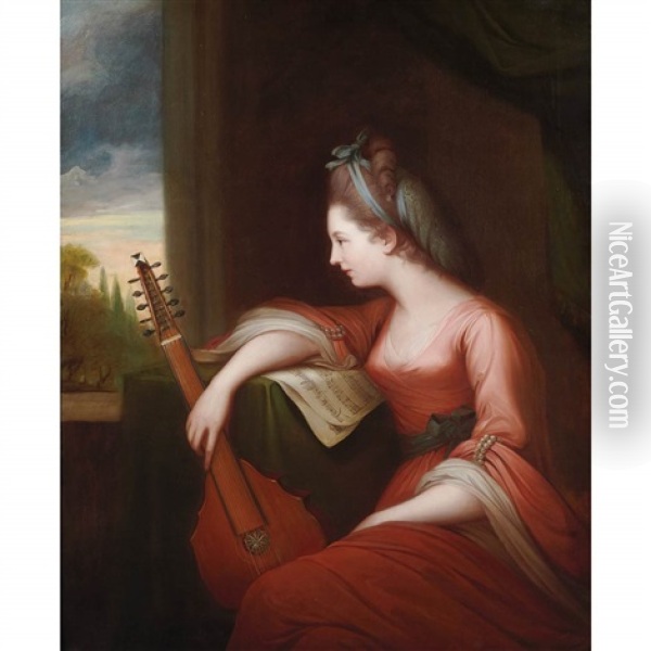 Lady With A Lute Oil Painting - Angelika Kauffmann