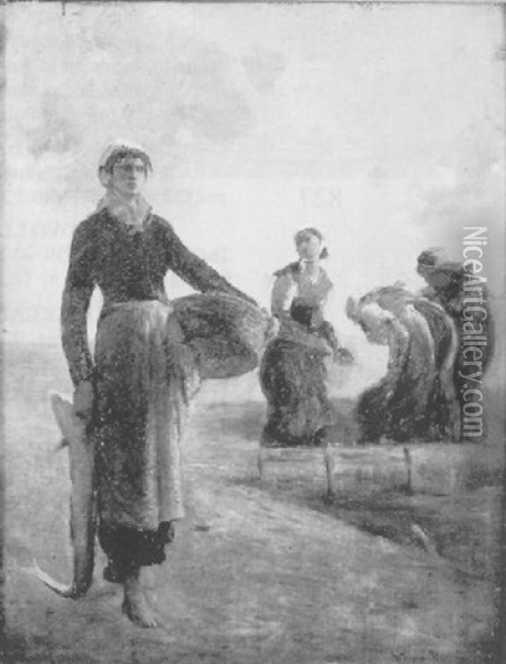 Women On A Beach Collecting Shellfish Oil Painting - Francois Nicolas Augustin Feyen-Perrin