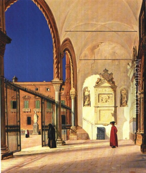 Forhallen Til Metropolitankirken I Palermo (madre Chiesa) Oil Painting - Martinus Christian Wesseltoft Rorbye